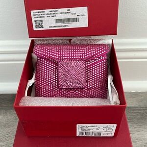 One stud micro bag with chain and rhinestone embroidery